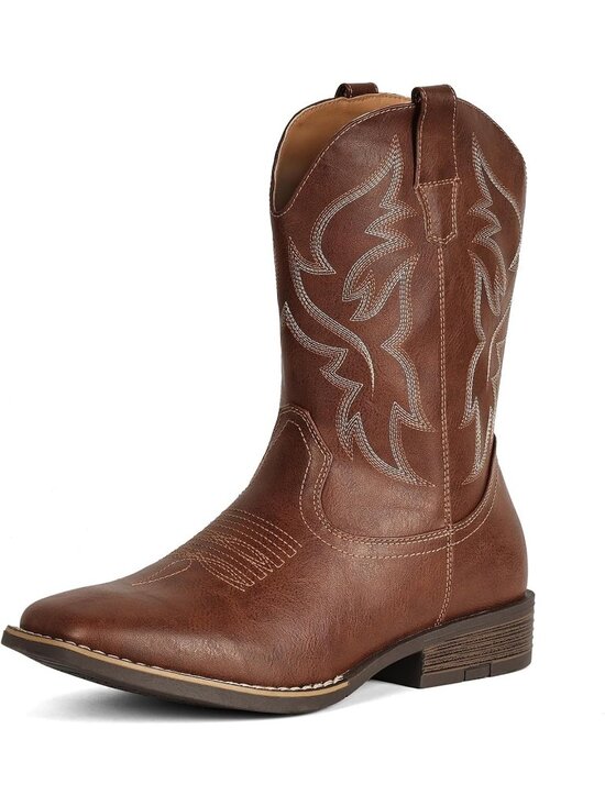 Men\'s Maroon Faux Leather Wide Square Toe Slip-Resistant Western Cowboy Boots
